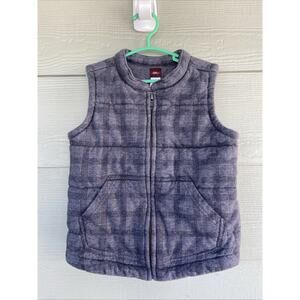 Tea Collection Gray Plaid Quilted Cotton Vest Unisex Youth Child Boy Small 4-5Y